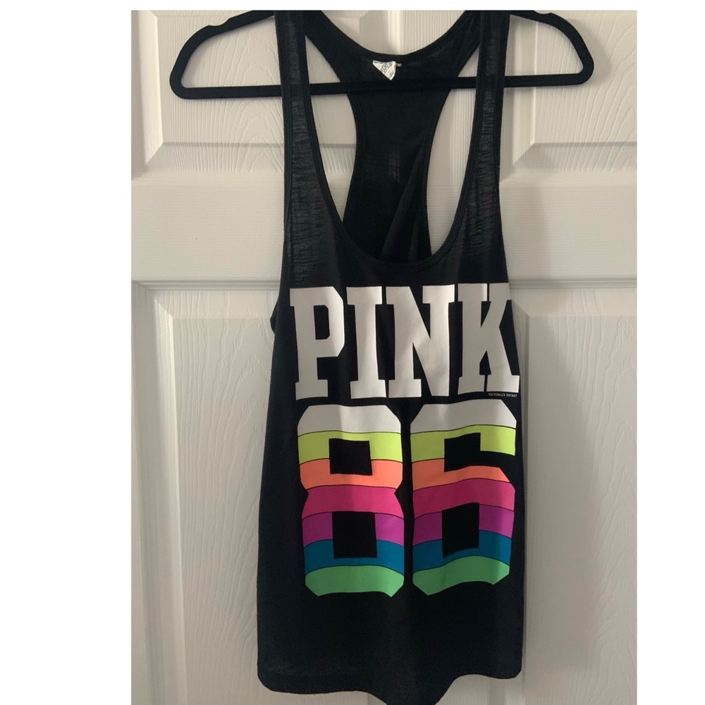 PINK Multi color Black Tank Top